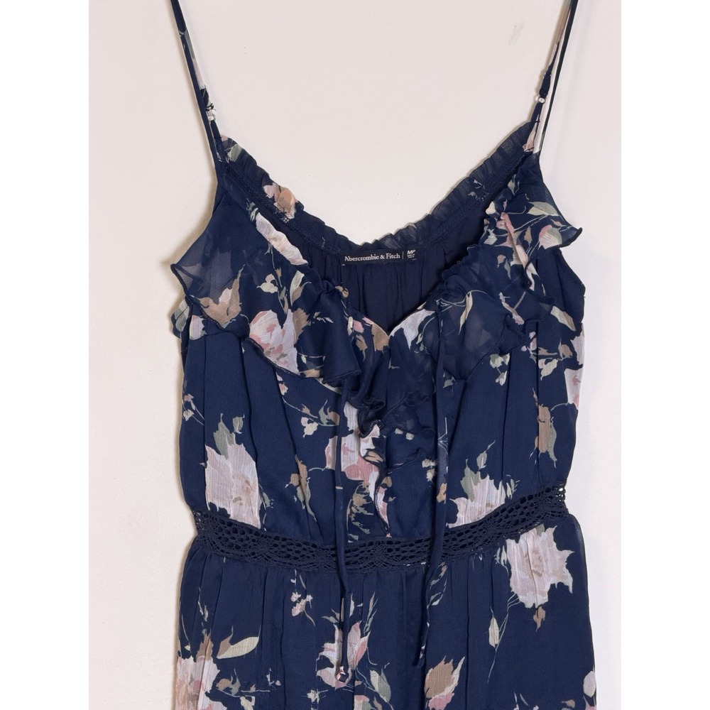 Abercrombie & Fitch Womens Maxi Dress MP Navy Blue Floral Tiered Crochet